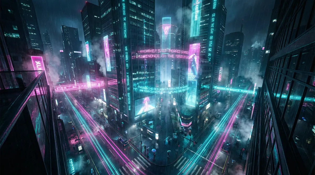 保险女王 竖屏短剧平台首页背景 - 赛博朋克都市夜景